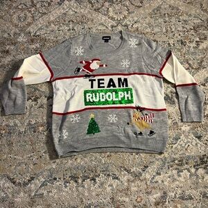 Ugly Christmas Sweater Changing Sequin Logo Team Santa Rudolph Adult L